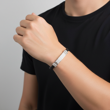 Black Swagger Silver Studded Bracelet For Him