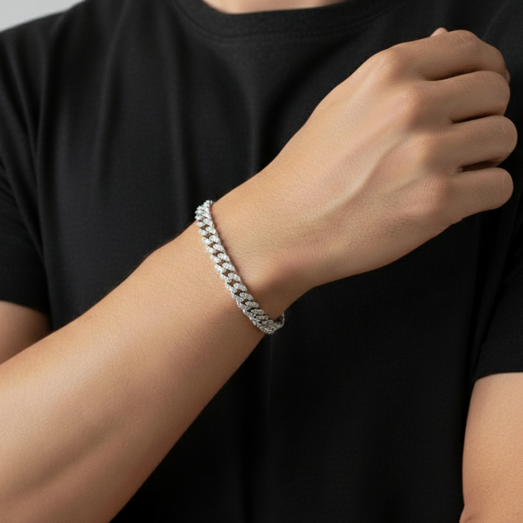 Silver Diamond Rope Bracelet For Him