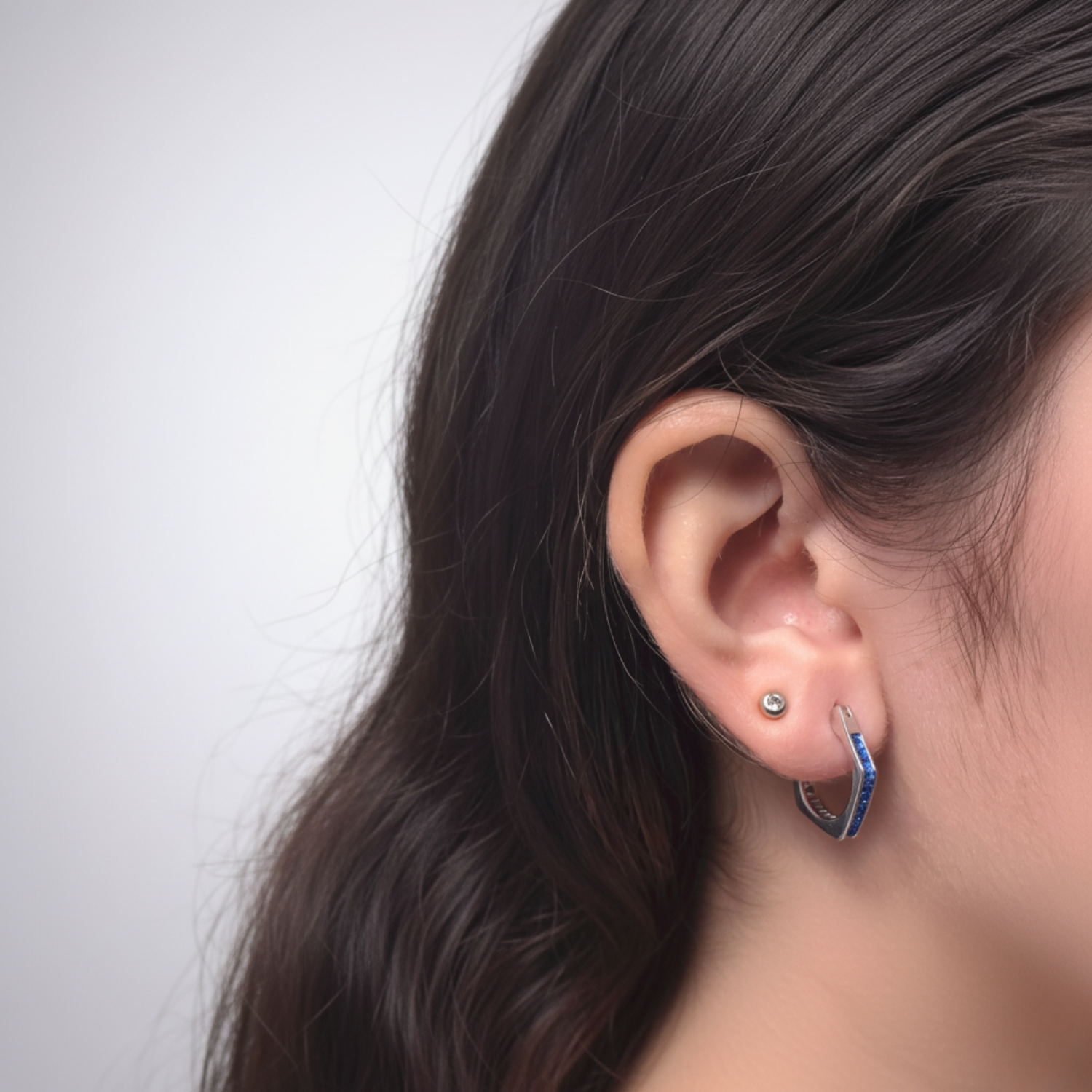 Blue Stone Hoop Earrings