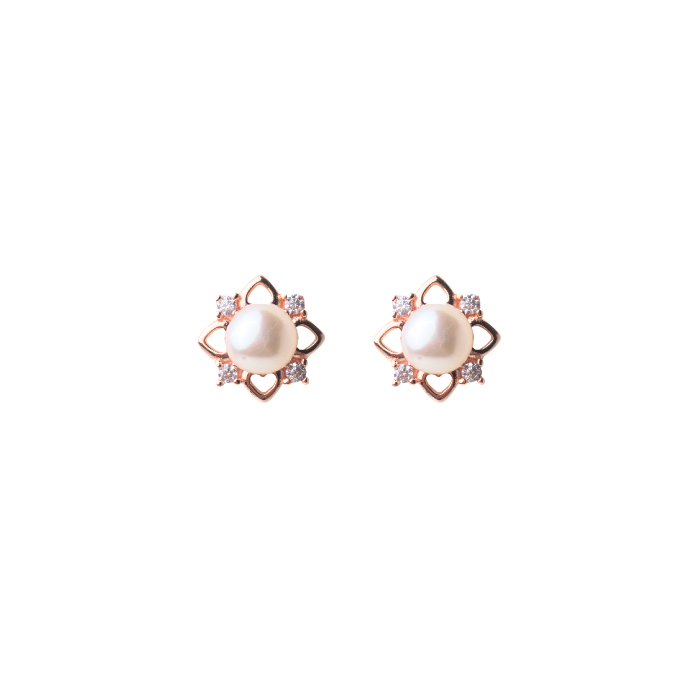 Rose Gold Flowery Pearl Stud Earrings