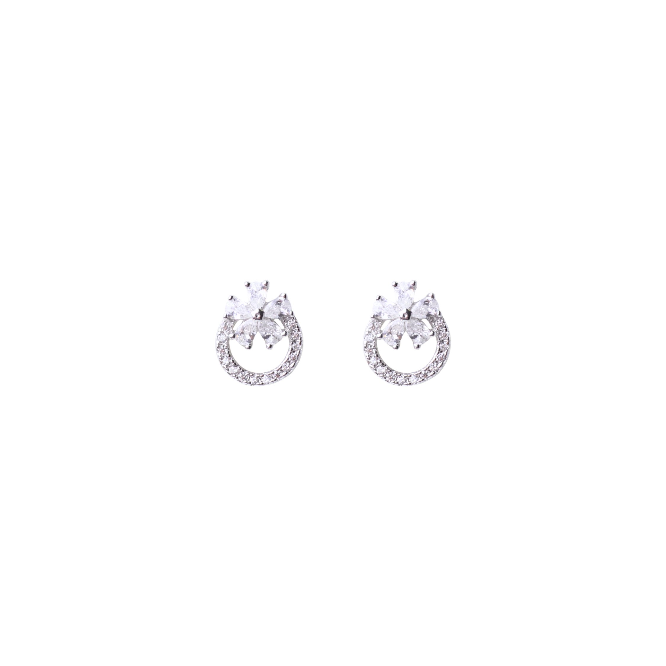 Silver Shining Flower Stud Earrings