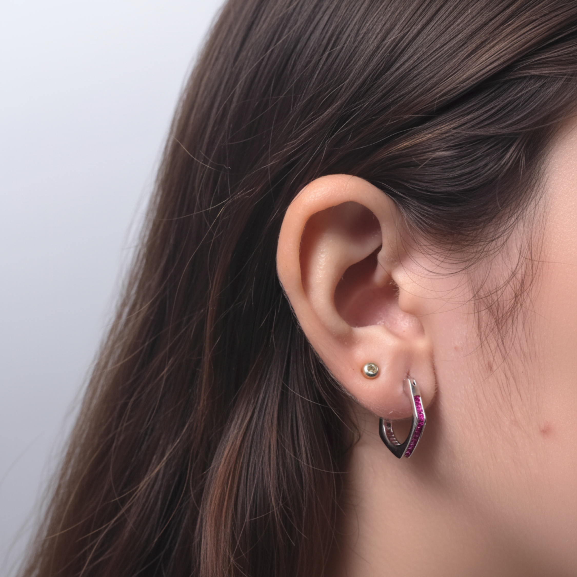 Pink Stone Hoop Earrings