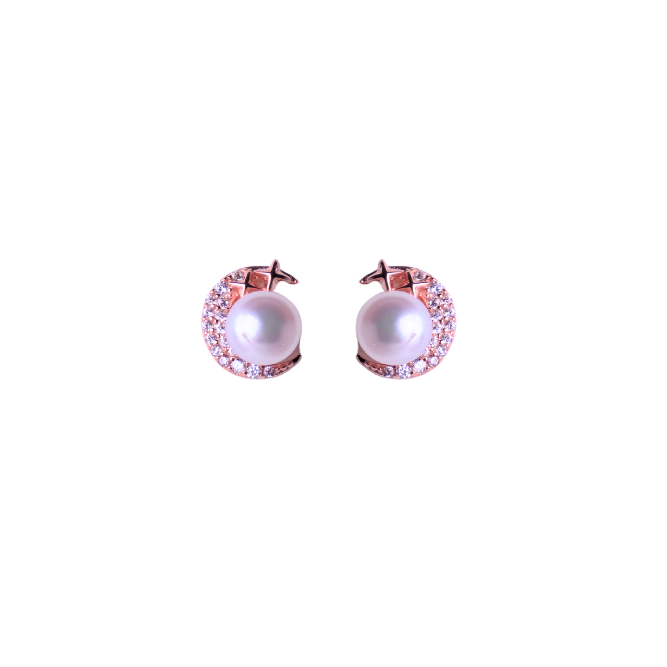Rose Gold Moon Star Stud Earrings