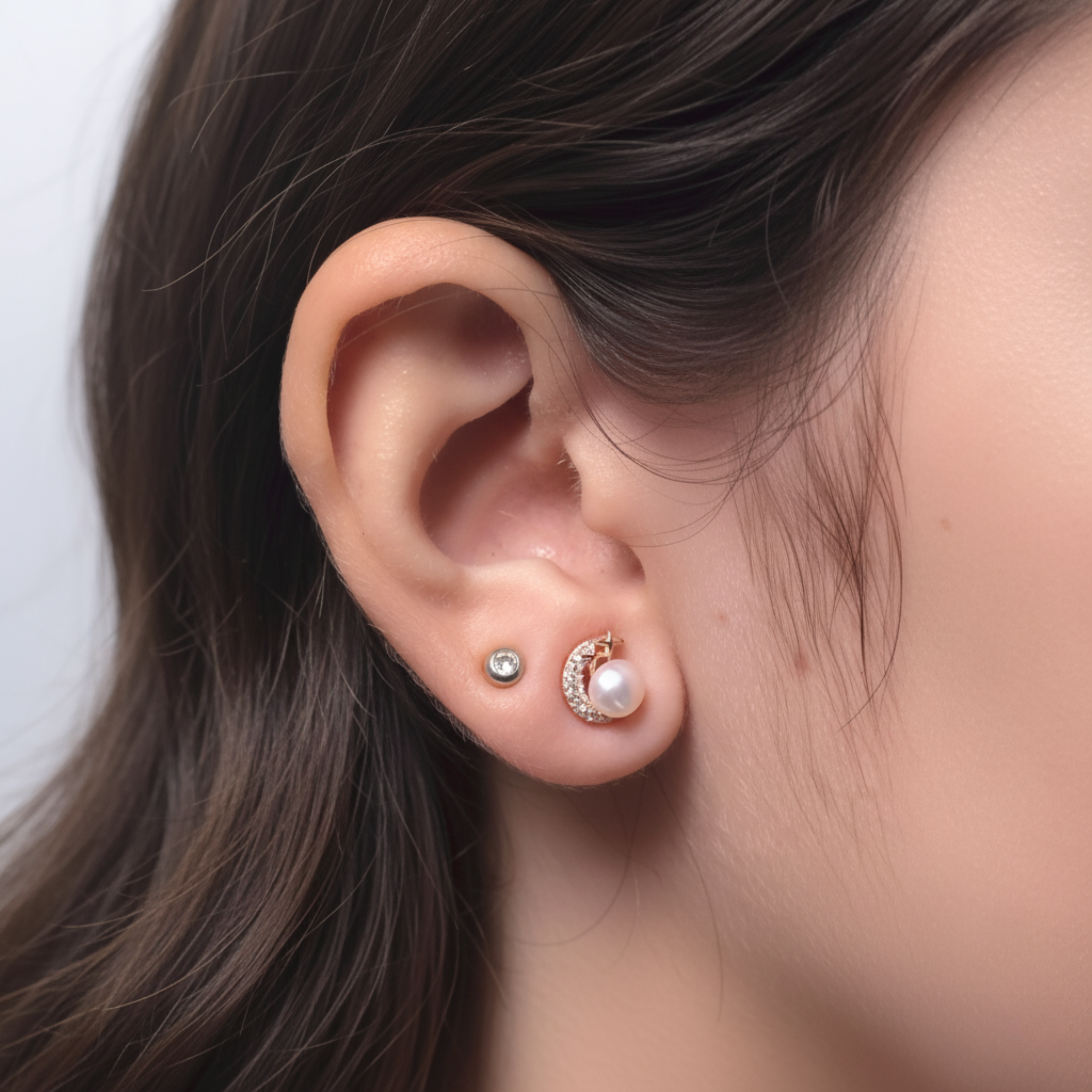 Rose Gold Moon Star Stud Earrings