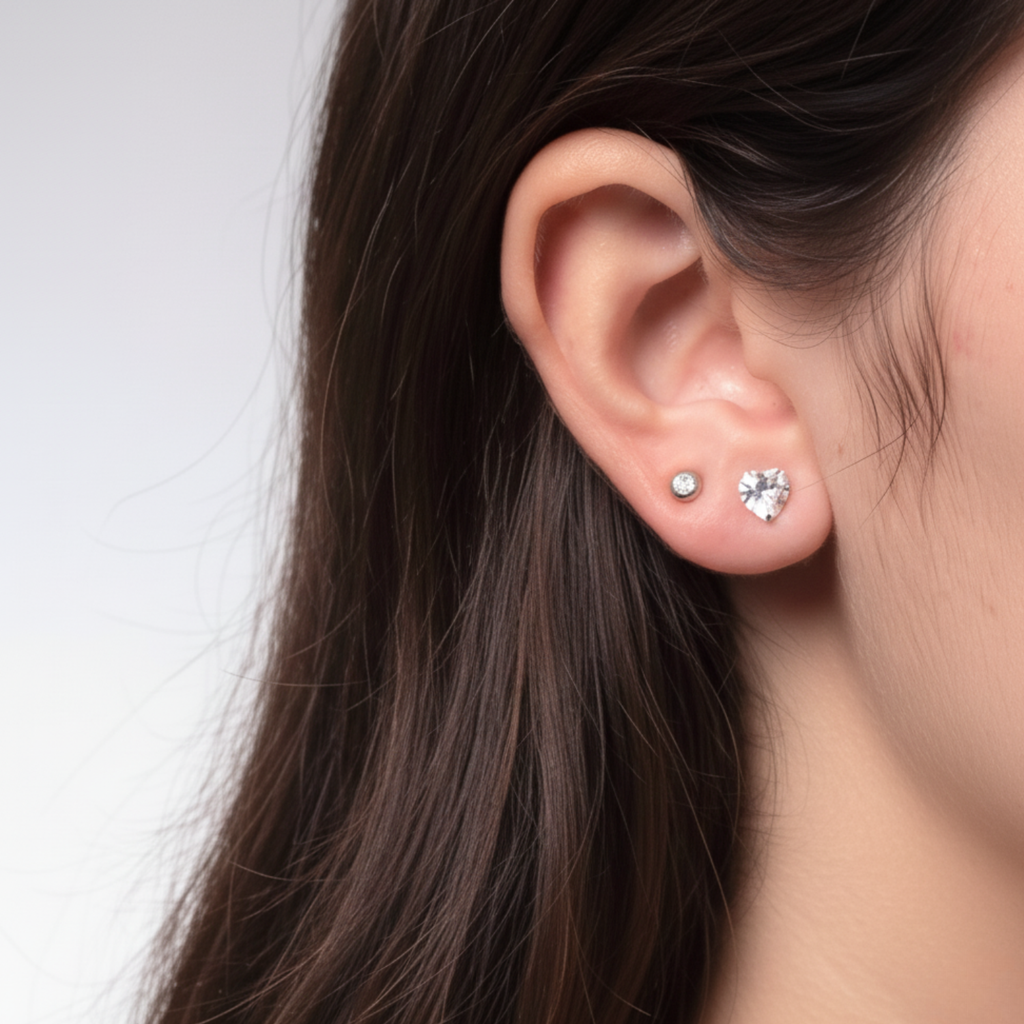 Silver Heart Solitaire Stud Earrings