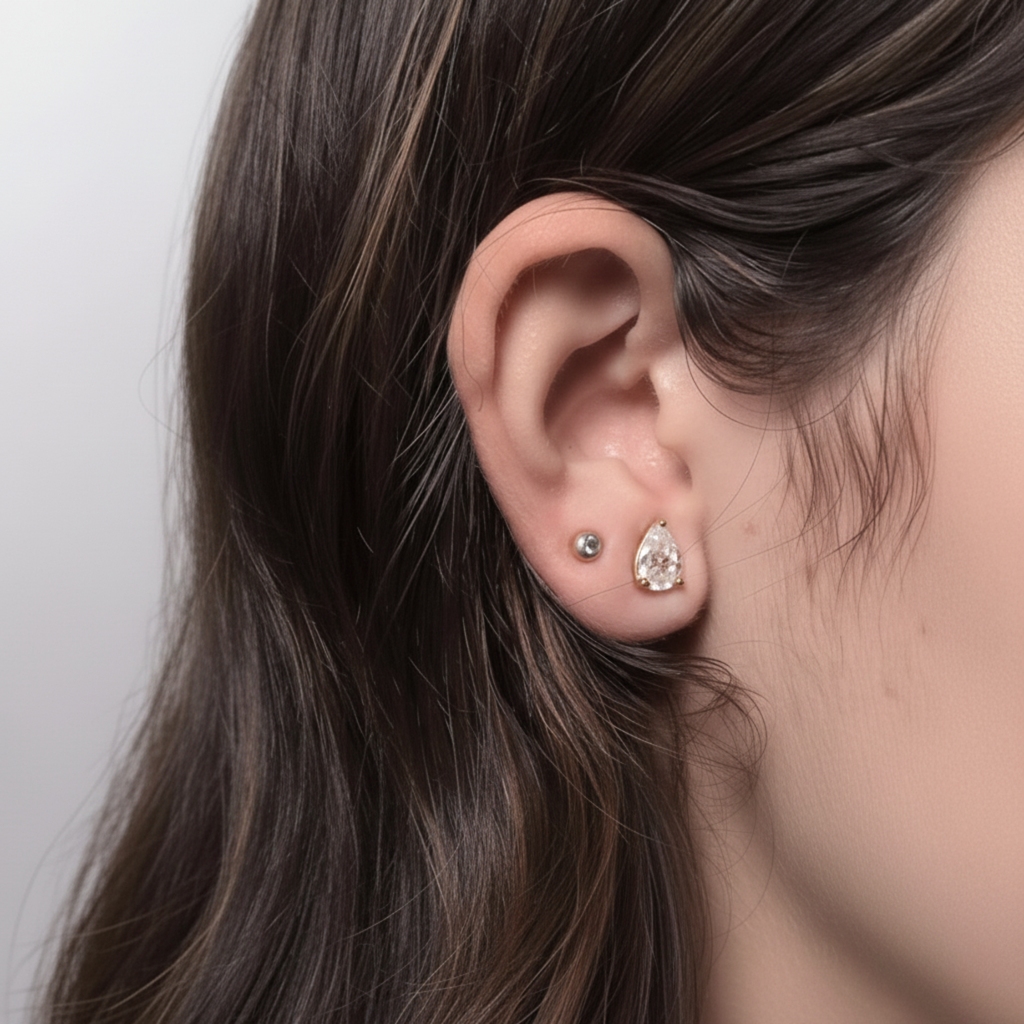 Golden Teardrop Solitaire Stud Earrings