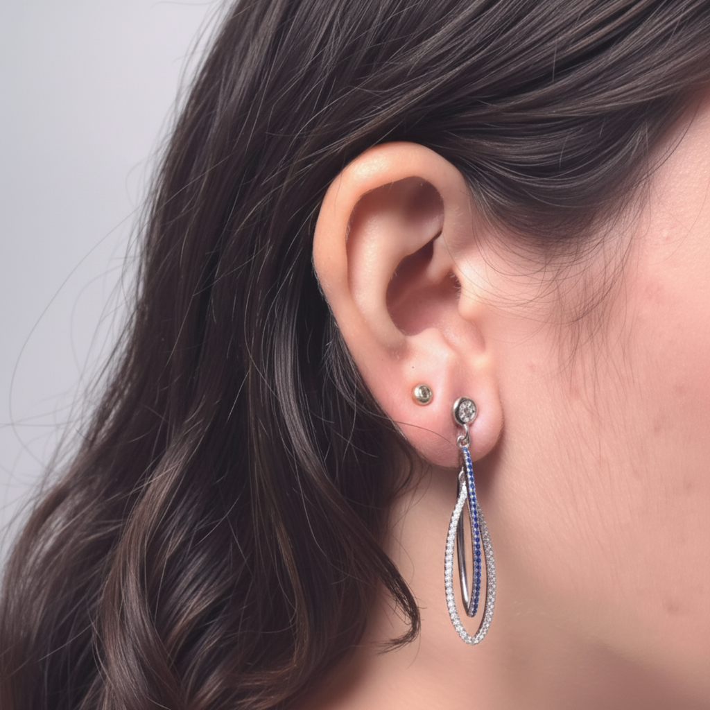 Silver Blue Line Drop Earrings