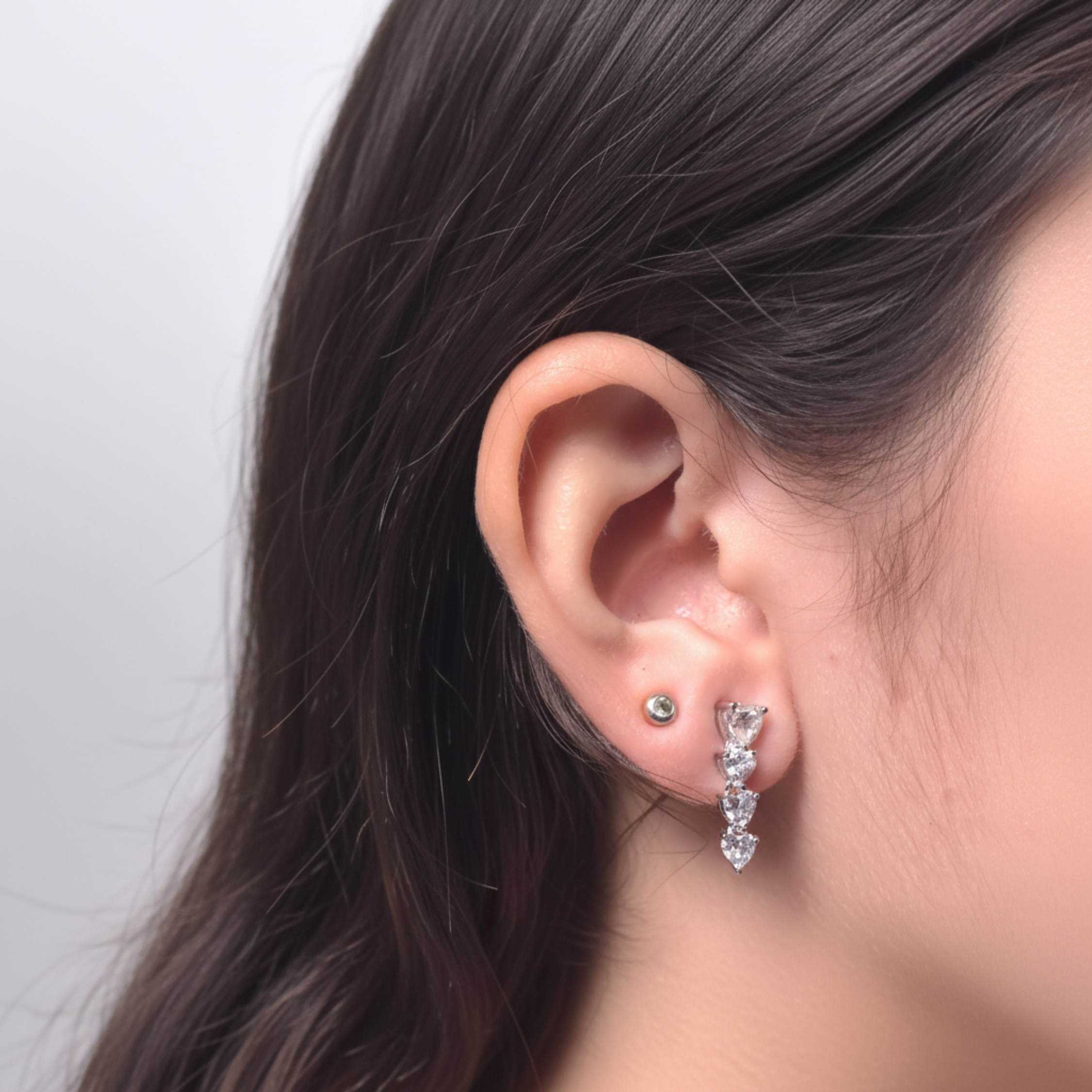 Silver Heart Drop Earrings