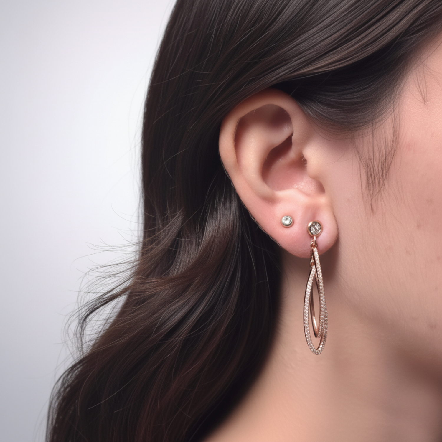 Rose Gold Drop Line Earrings