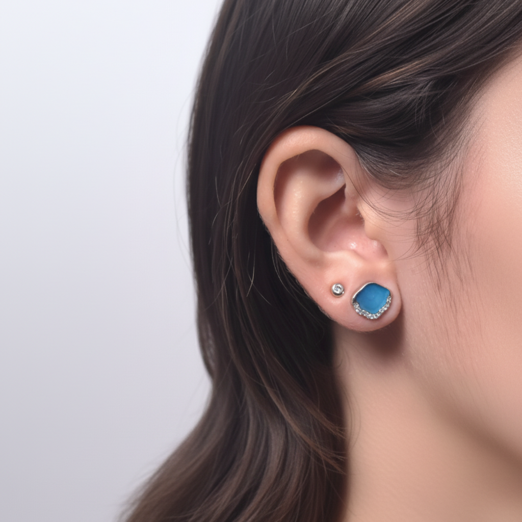 Coastal Blue Shell Stud Earrings