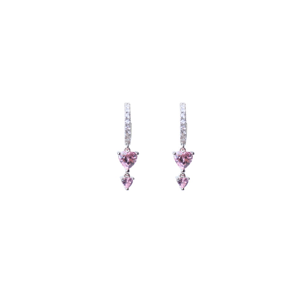 Silver Pink Heartdrop Earrings