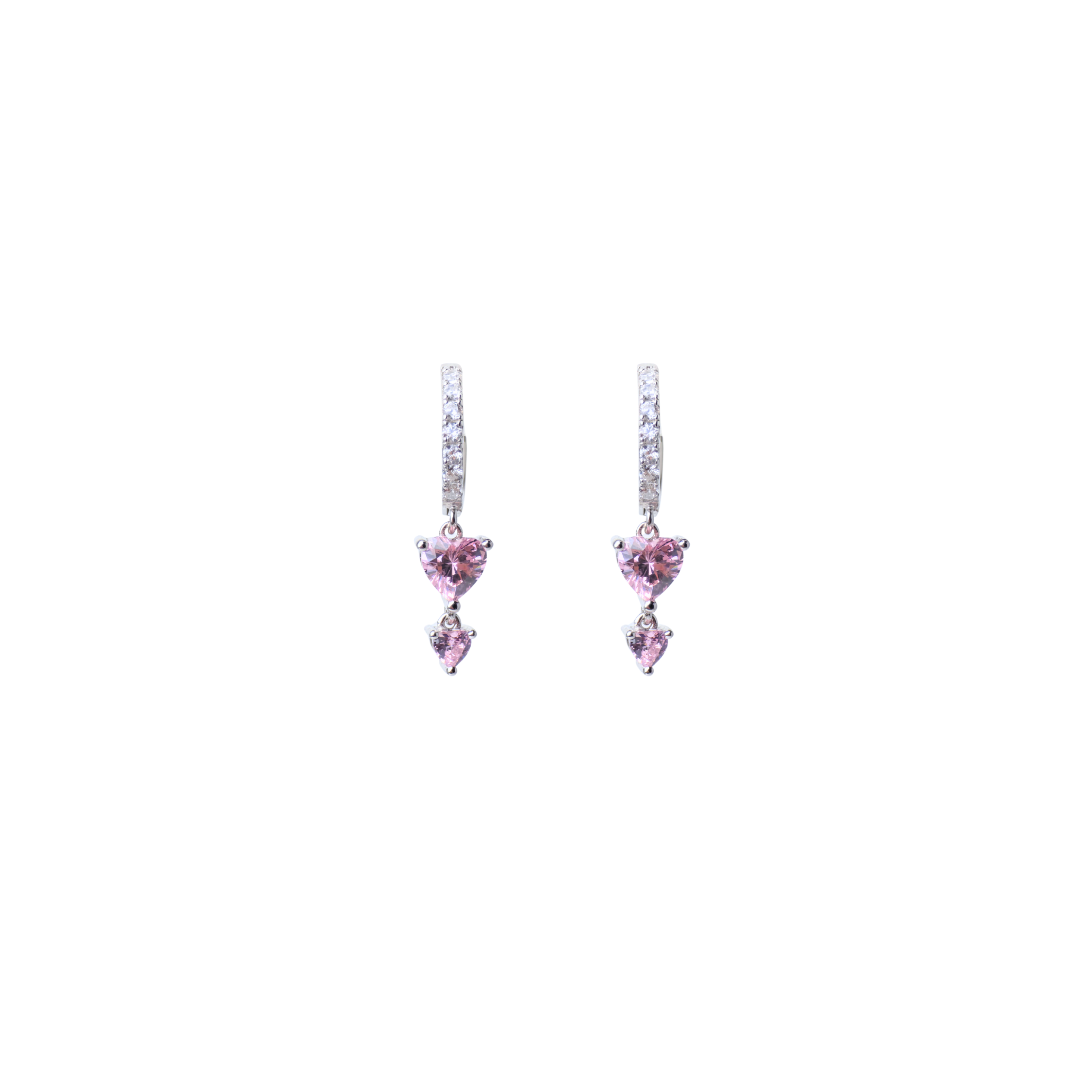 Silver Pink Heartdrop Earrings