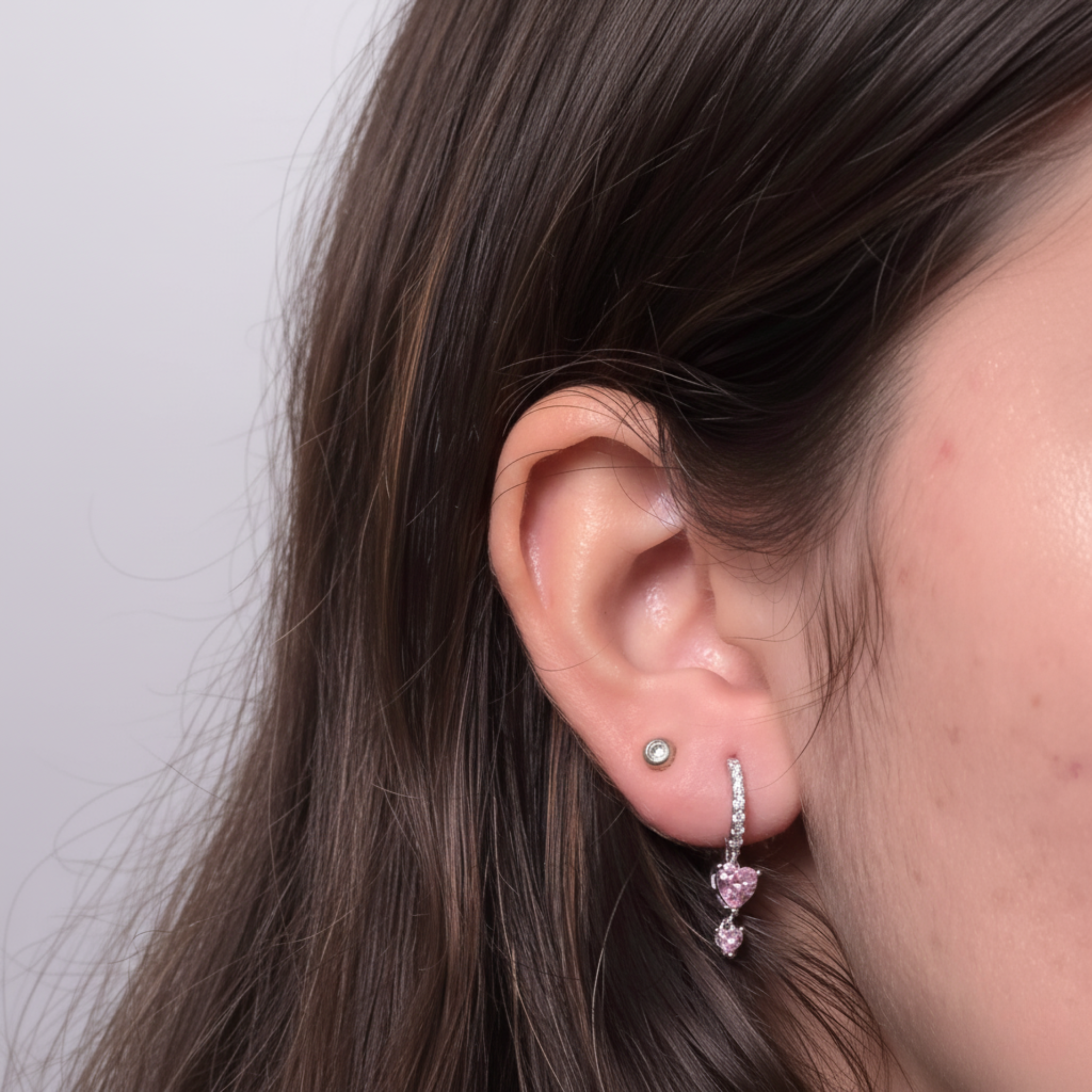 Silver Pink Heartdrop Earrings