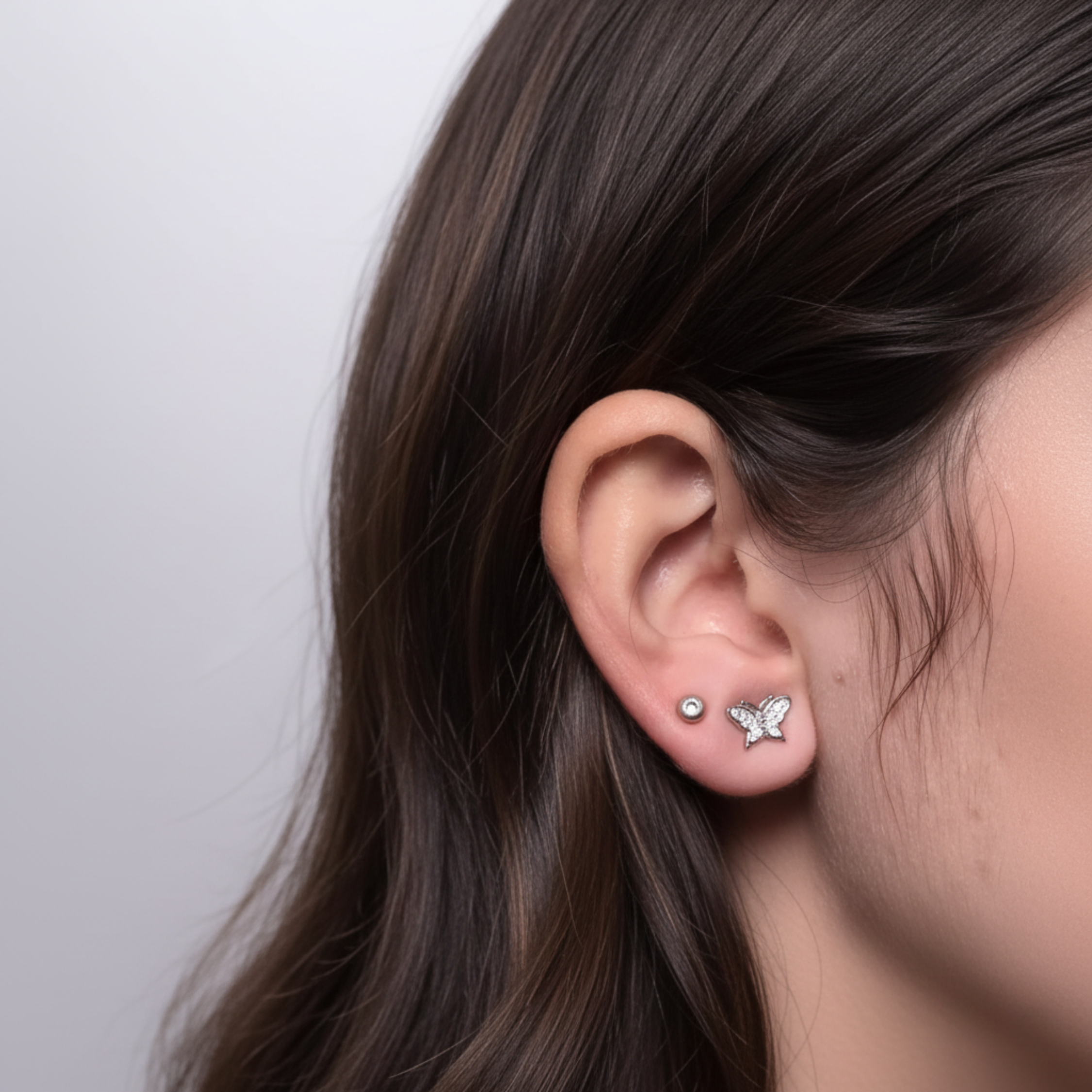 Silver Mini Butterfly Stud Earrings