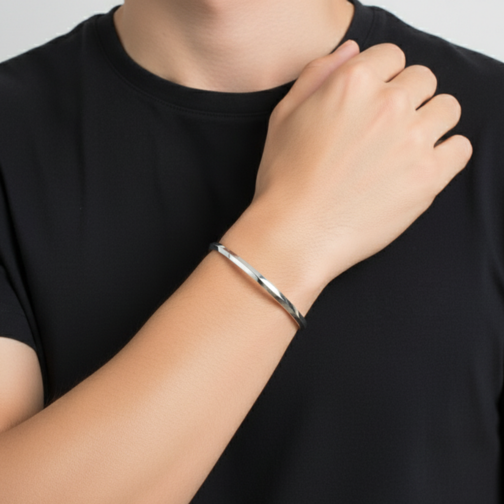 Minimal Silver Punjabi Kada Bracelet For Him