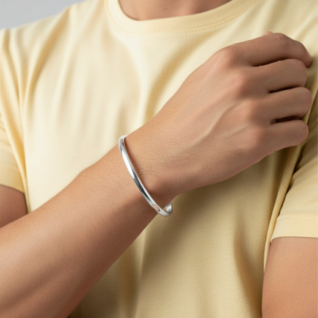 Urban Wear Silver Kada Bracelet For Him