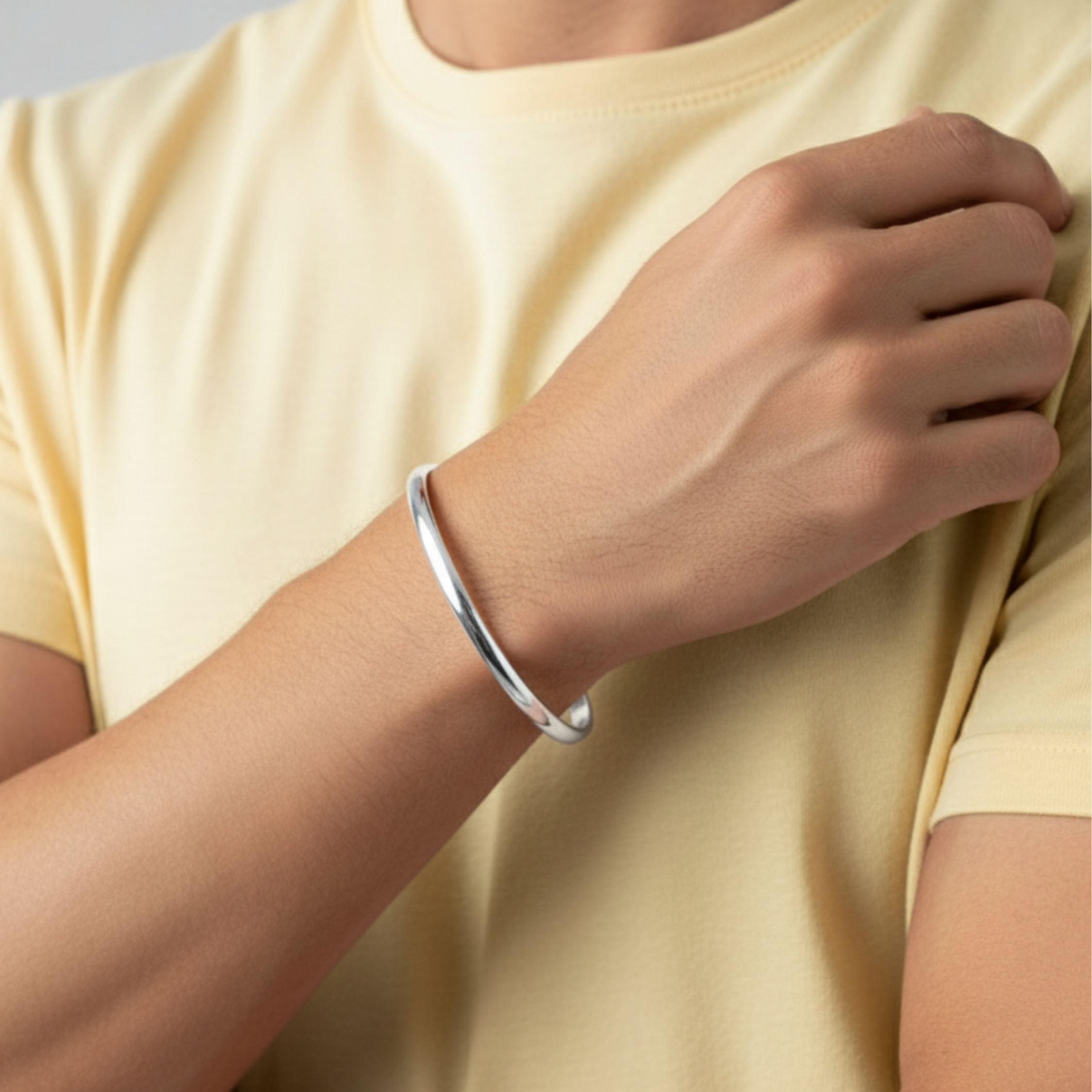 Urban Wear Silver Kada Bracelet For Him