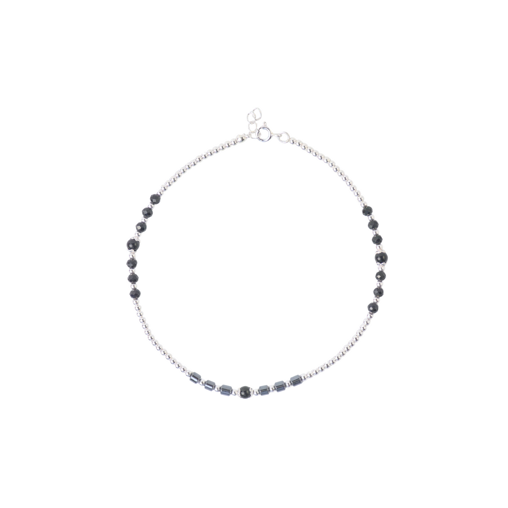 Silver Line Black Bead Anklet