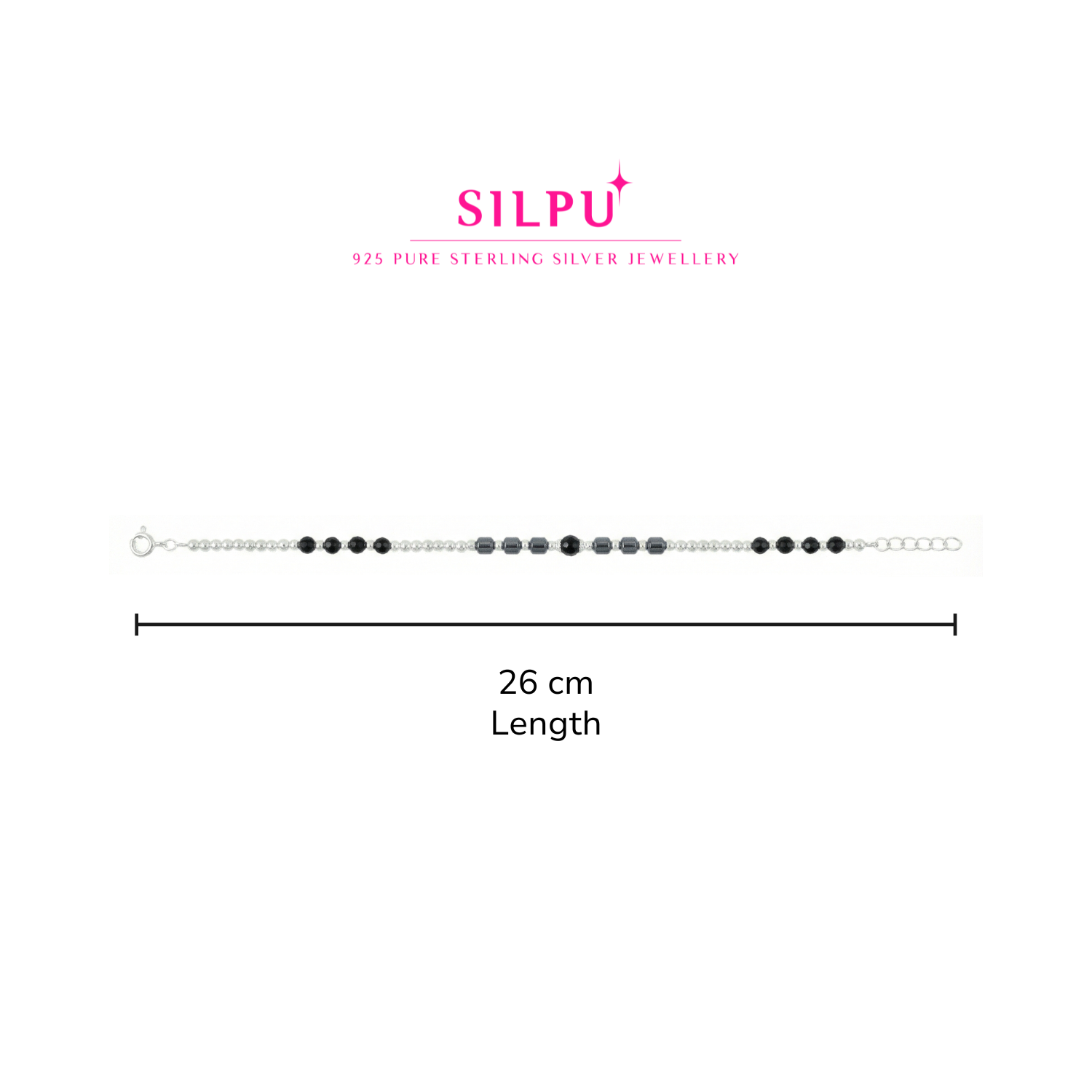 Silver Line Black Bead Anklet