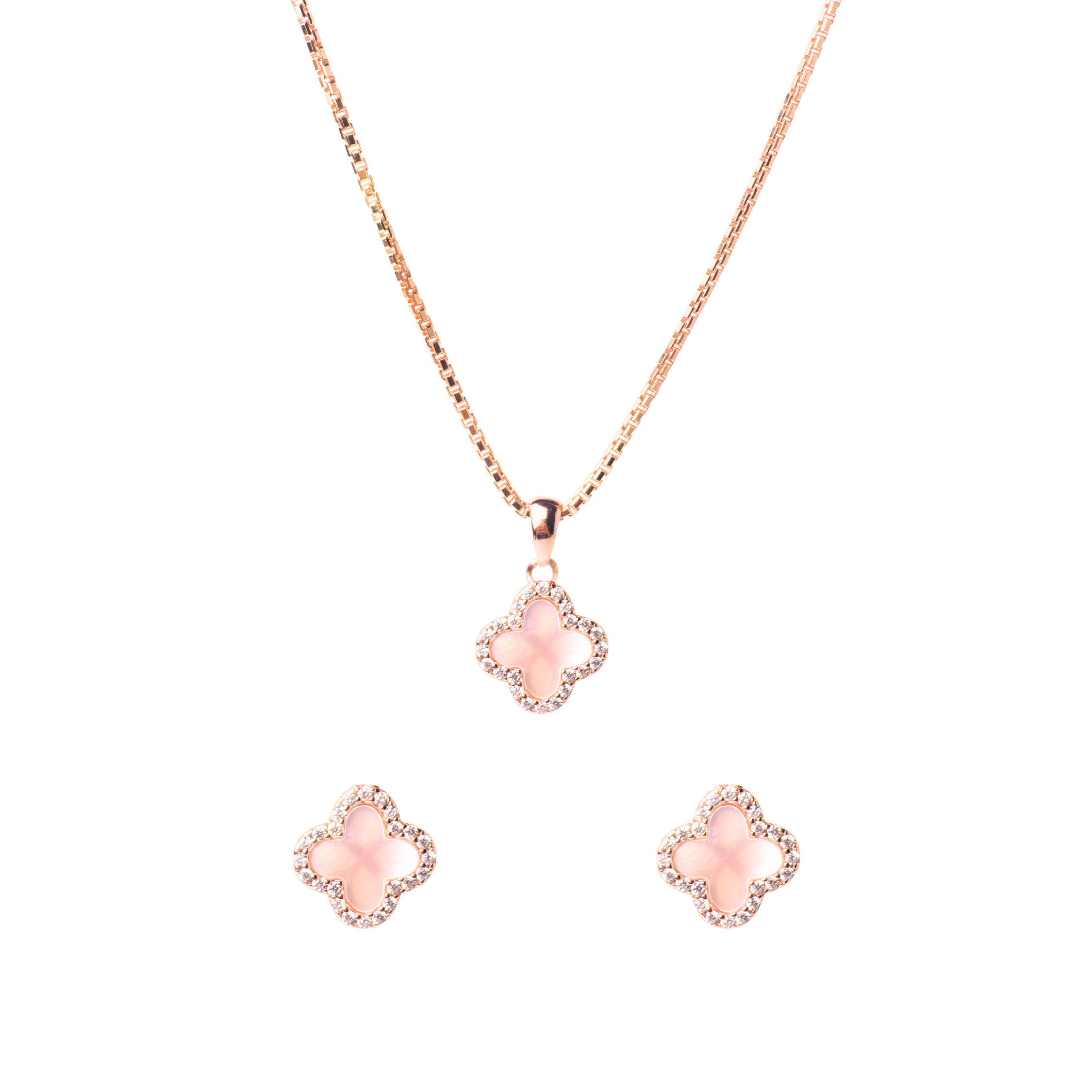 Rose Gold Clover Pendant Set