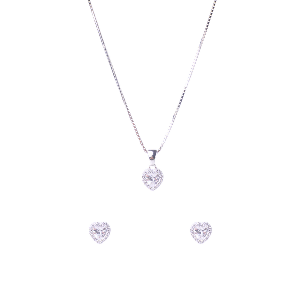 Silver Sparkling Heart Pendant Set