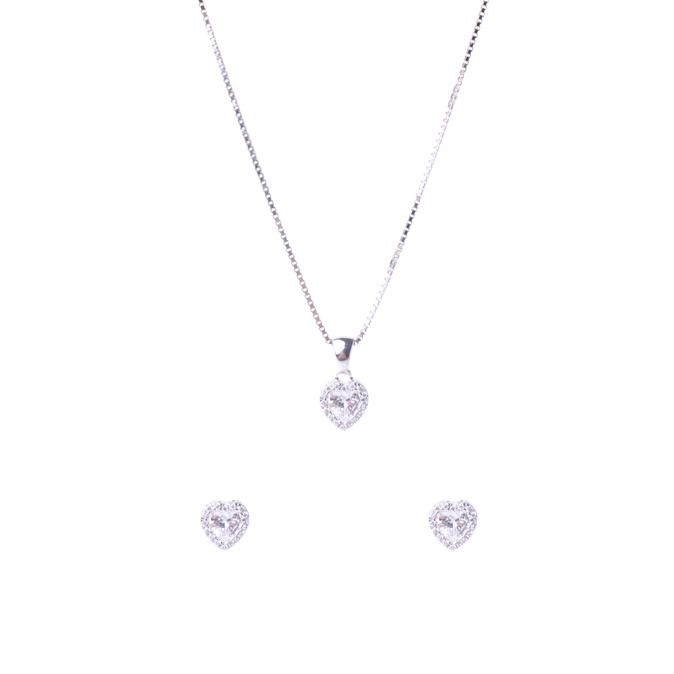 Silver Sparkling Heart Pendant Set