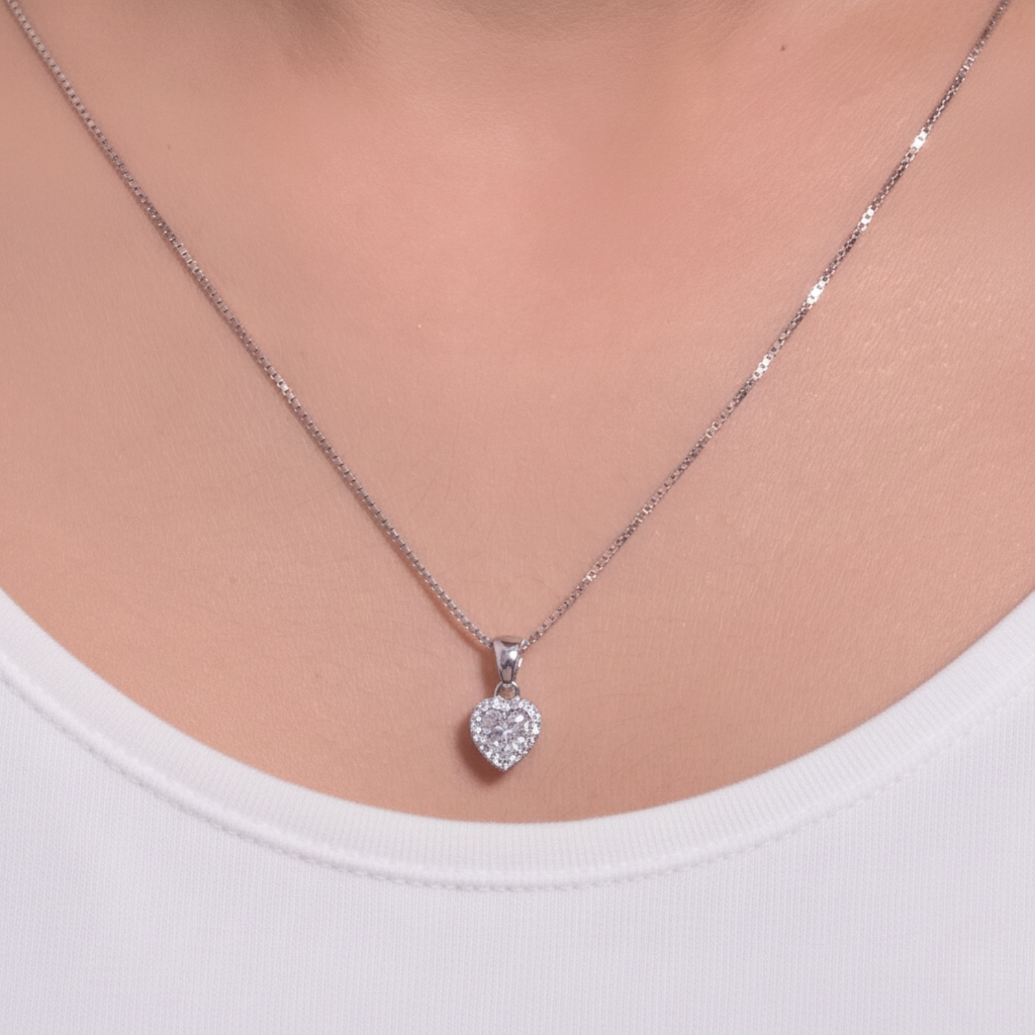 Silver Sparkling Heart Pendant Set