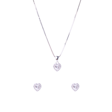 Silver Sparkling Heart Pendant Set