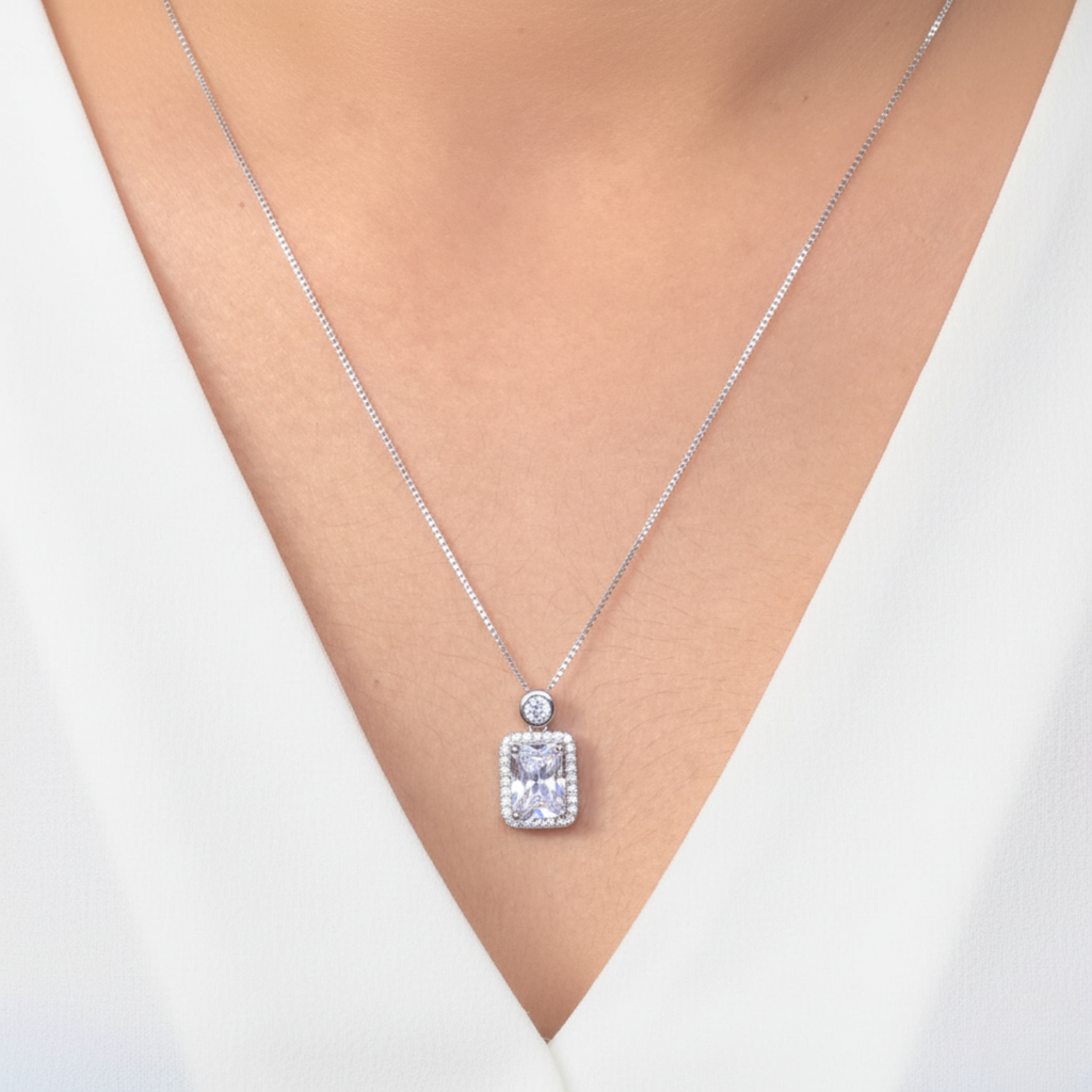 Emerald Cut Solitaire Pendant Set