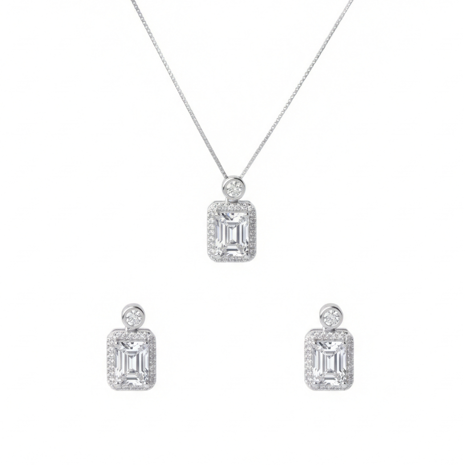 Emerald Cut Solitaire Pendant Set