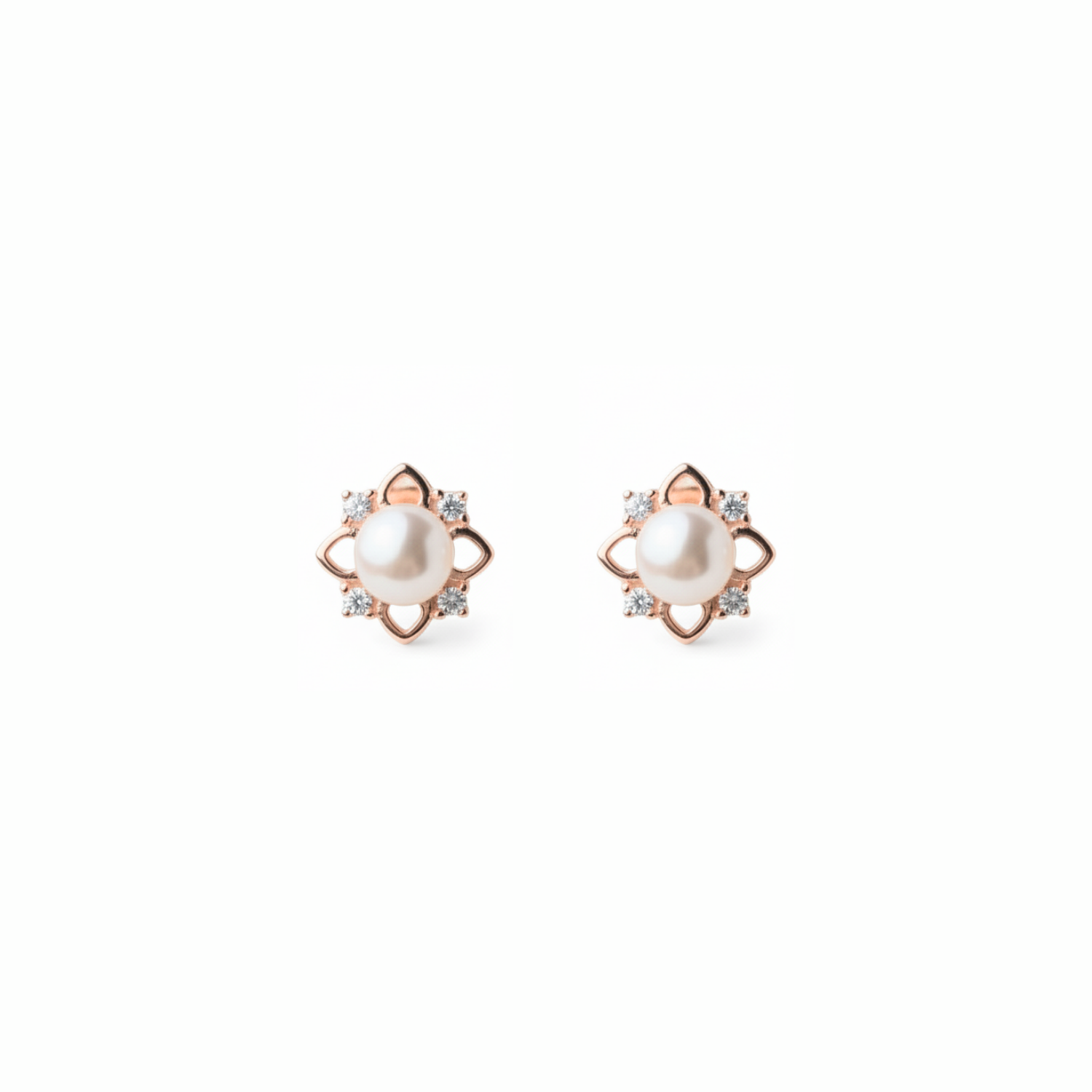Rose Gold Flowery Pearl Stud Earrings