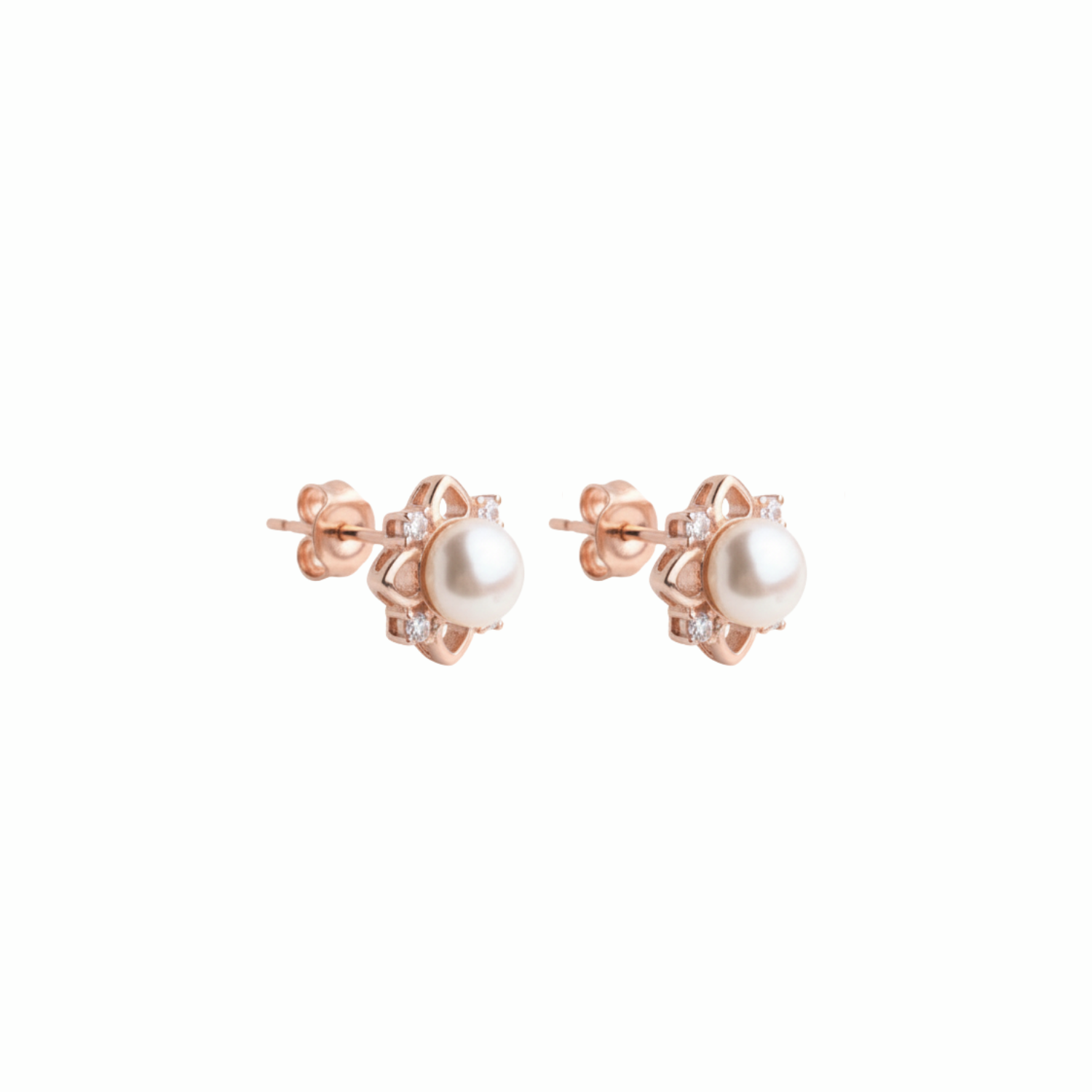 Rose Gold Flowery Pearl Stud Earrings